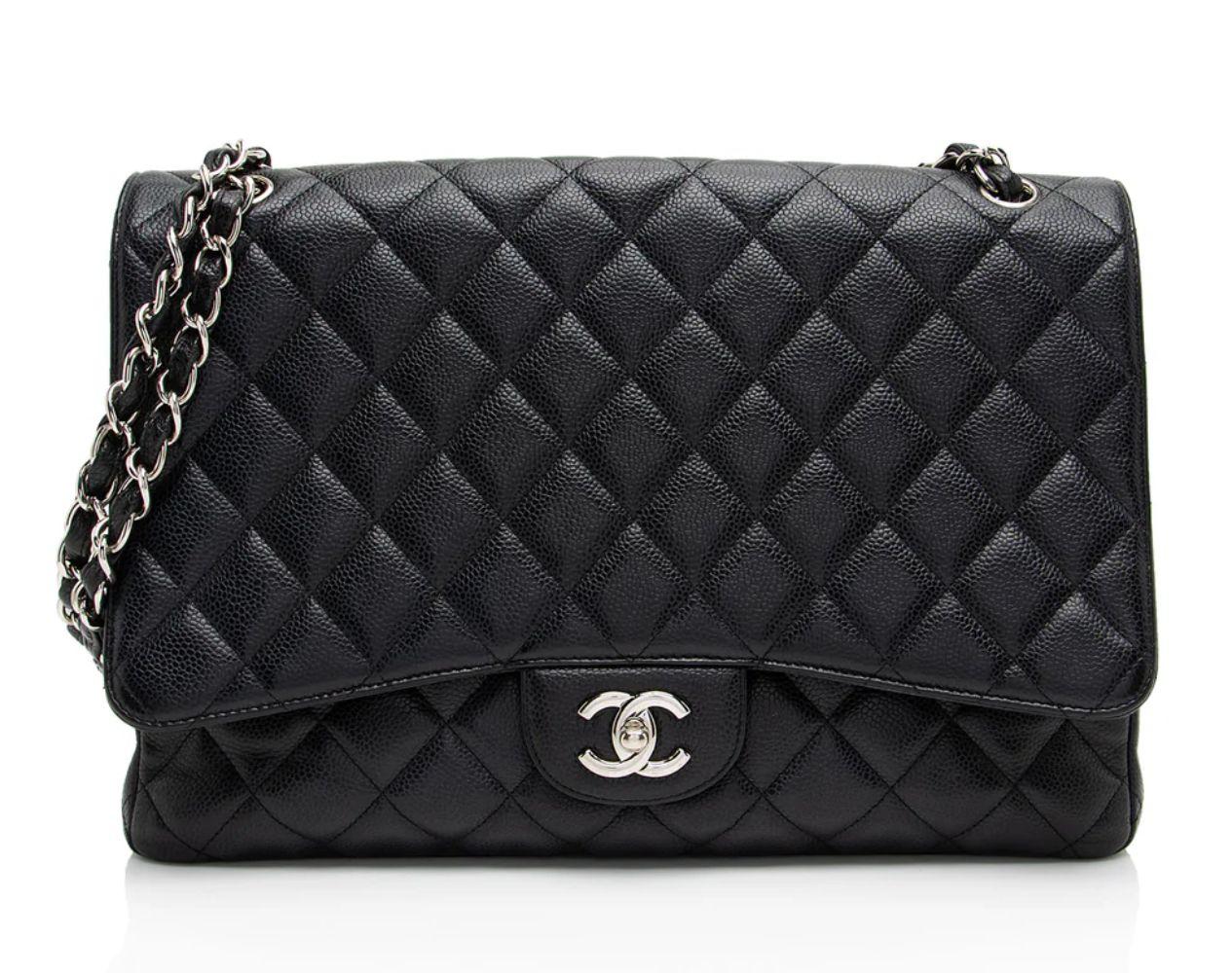 Refurbished Chanel Caviar Leather Classic Maxi Single Flap Bag - Reebelo Österreich