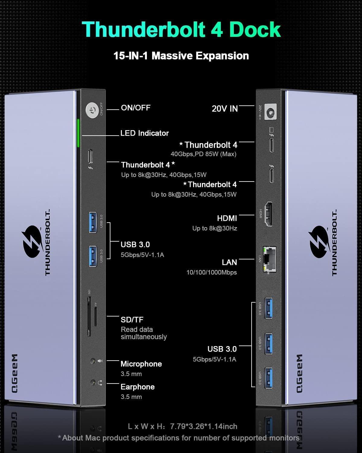 Refurbished QGeeM 16 in 1 Universal USB C Thunderbolt 4 Docking Station - Reebelo Österreich