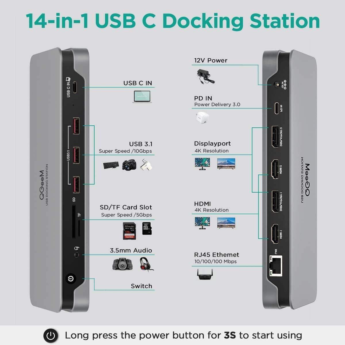 Refurbished QGeeM D6908 USB C Laptop Docking Station - Reebelo Österreich